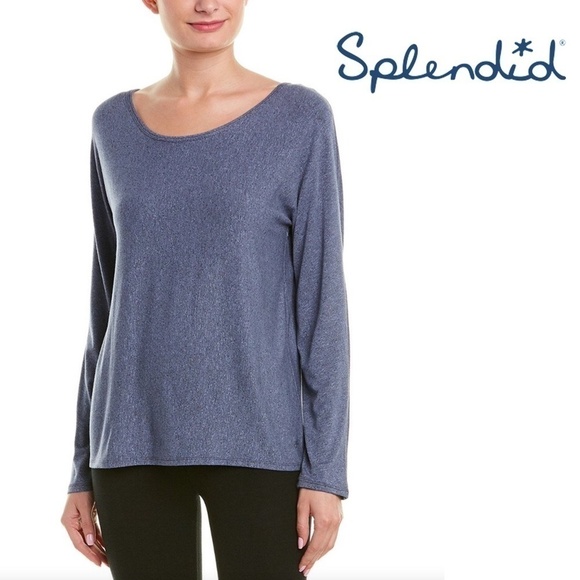 SPLENDID Long Sleeve Tee Open Vented Back Activewear Fitness Yoga Rayon Blend - Picture 1 of 10